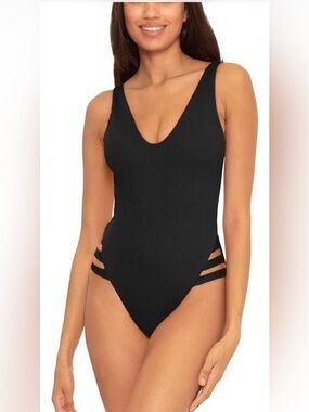 BECCA by Rebecca Fine Line Rib Sophie Strappy High Leg One-Piece